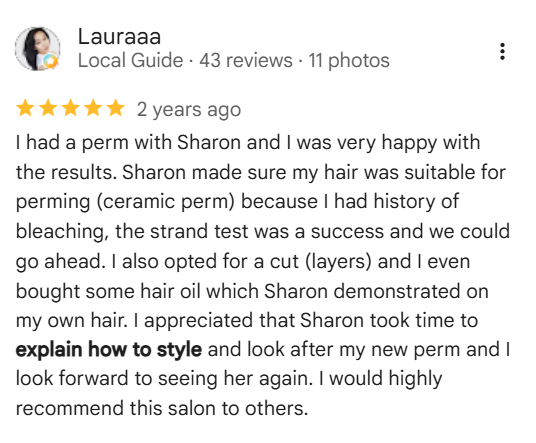 Client review of ladies only hair salon Birmingham 3